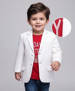 Babyhug Knit Full Sleeves Solid Color Blazer with T-Shirt - White & Red