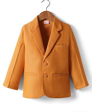 Babyhug Woven Full Sleeves Solid Coloured Blazer With Front Pockets - Mustard