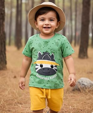 Babyhug Single Jersey Knit Half Sleeves T-Shirt and Shorts Set with Giraffe Print - Green & Yellow