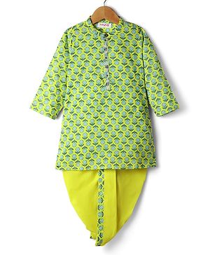Babyhug 100% Cotton Full Sleeves Floral Printed Kurta & Dhoti Set - Green