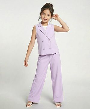 Pine Kids Knit Sleeveless Solid Colour 3 Piece Party Suit - Purple