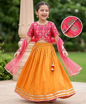Pine Kids Woven Half Sleeves Choli
                              Lehenga Set with Dupatta & Zari
                              Detailing - Orange