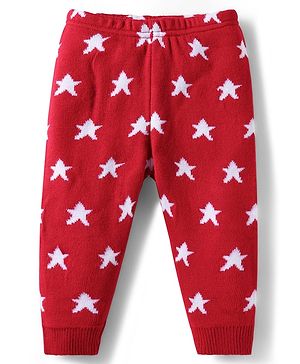 Babyhug Sweater Knit Full Length Woolen Bottom With Star Print - Red