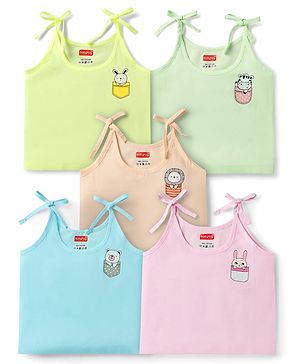 Babyhug 100% Cotton Shoulder Tie Knot Jhablas With Animal Print Pack Of 5 - Multi Colour