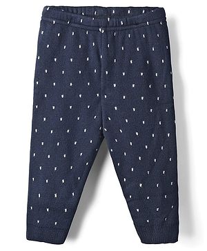 Babyhug Sweater Knit Full Length Woollen Pant With Polka Dots Design - Navy blue