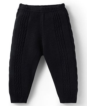 Babyhug Sweater Knit Full Length Solid Colour Woollen Bottom - Black