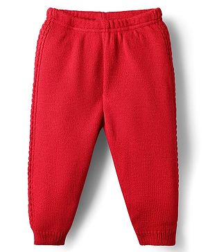Babyhug Knit Full Length Solid Colour Woollen Pant - Red