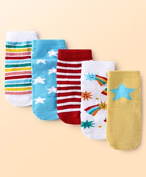Cute Walk by Babyhug Knit Ankle Length Anti Bacterial Socks with Stripe & Star Design Pack of 5 - Multicolor