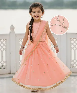 Babyhug Woven Sleeveless Choli
                              Lehenga Set with Dupatta Sequin & Lace
                              Detailing - Peach