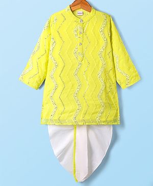 Babyhug Woven Full Sleeves Mirror Work & Embroidery Kurta & Dhoti Set - Yellow