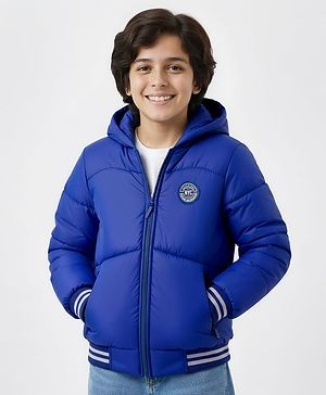 Pine Kids Woven Full Sleeves Hoodie With Lining & Pockets - Blue