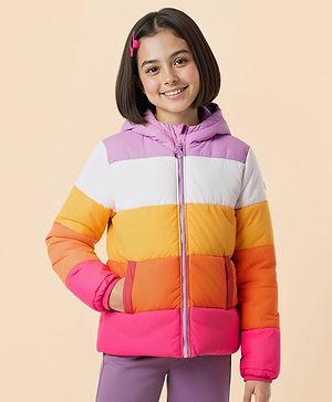 Pine Kids Woven Full Sleeves Hooded Padded Winter Jacket with Color Block Design - Multicolor