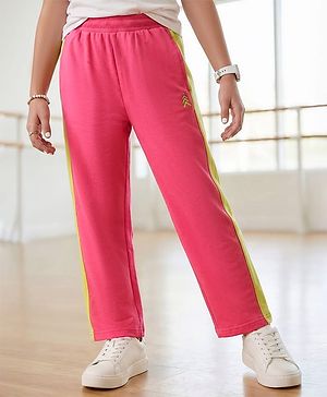 Pine Kids Cotton Knit Full Length Track Pant with Logo Print - Dark Pink