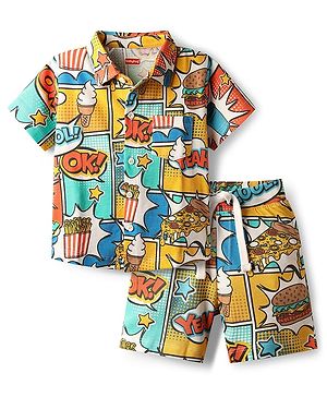 Babyhug Single Jersey Knit Half Sleeves Printed Shirt & Shorts Co-Ord Set - Multicolor