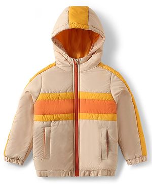 Pine Kids Woven Full Sleeves Padded Hooded Jacket With Cut & Sew Design - Yellow