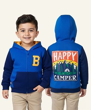 Babyhug Cotton Knit Full Sleeves Heavy Gauge Quilted Fabric Hooded Sweatjacket With Front & Back Graphcis & Kangaroo Pockets - Multicolor