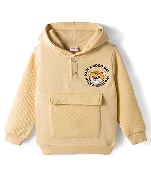 Babyhug Fleece Knit Full Sleeves Heavy Gauge Quilted Fabric Hooded Sweatshirt With Tiger Print - Beige