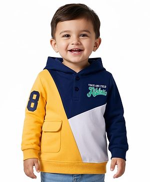 Babyhug Cotton Knit Full Sleeves Hooded Sweatshirt With Color Block Design - Multicolor