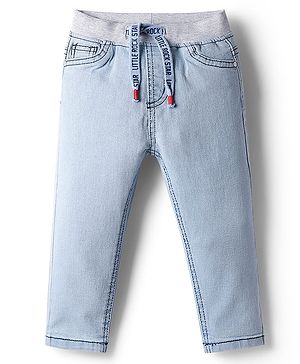 Babyhug Cotton Denim Full Length Washed Jeans With Stretch - Light Blue