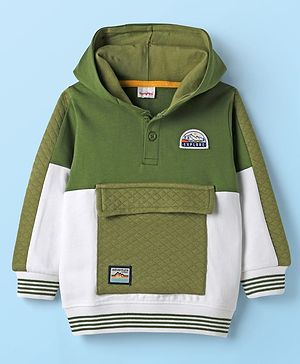 Babyhug Cotton Knit Full Sleeves Hooded Sweatshirt With Front Pocket & Patch - Multi Colour