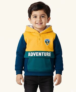 Babyhug Cotton Knit Full Sleeves Hooded Sweatshirt With Adventure Print & Tiger Patch - Multicolor