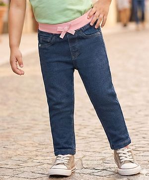 Babyhug Cotton Denim Full Length Washed Jeans With Stretch - Navy Blue