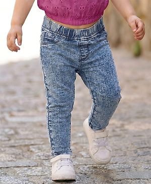 Babyhug Cotton Denim Full Length Washed Jegging With Stretch - Cloud Blue