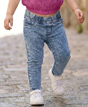 Babyhug Cotton Denim Full Length
                              Washed Jegging With Stretch - Cloud Blue