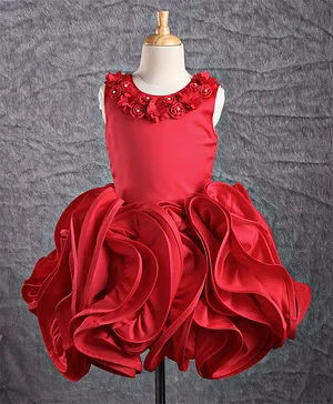 Bluebell Sleeveless Party Wear Frock Rose Flared Dress - Red