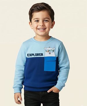 Babyhug Cotton Knit Full Sleeves Sweatshirt With Polar Bear Graphics - Blue