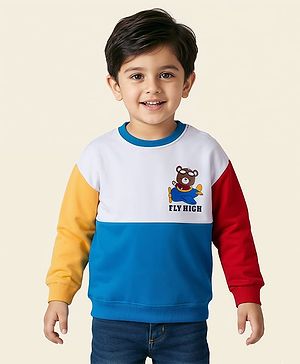Babyhug Cotton Knit Drop Shoulder Full Sleeves Sweatshirt With Teddy Bear Graphics - Multicolor