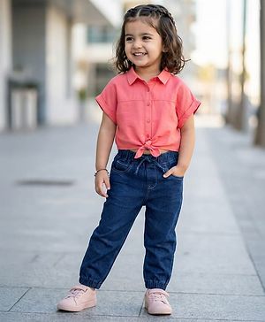 Babyhug Cotton Denim Full Length  Washed Jeans With Stretch - Navy Blue