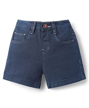 Babyhug Mid Thigh Denim Washed Shorts With Stretch - Navy Blue