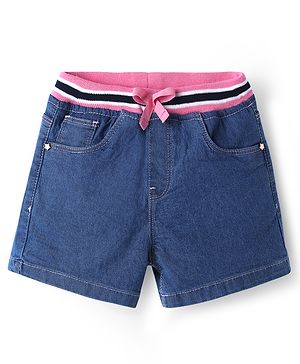Babyhug Mid Thigh Denim Washed Shorts With Ribbed Waist - Blue