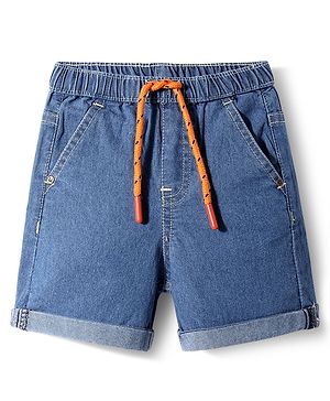 Babyhug Denim Mid Thigh Washed Shorts With Stretch - Blue