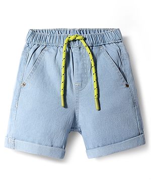 Babyhug Denim Mid Thigh Washed Shorts With Stretch - Light Blue