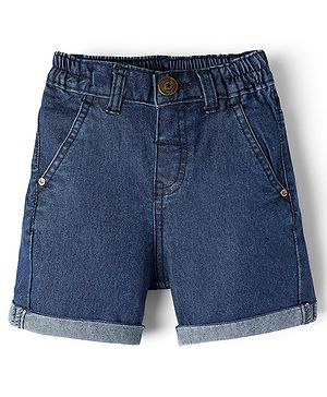 Babyhug Denim Mid Thigh Washed Shorts With Stretch - Navy Blue