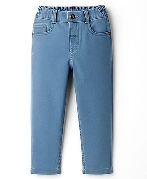 Babyhug Denim Full Length Washed Jeans With Stretch - Light Blue