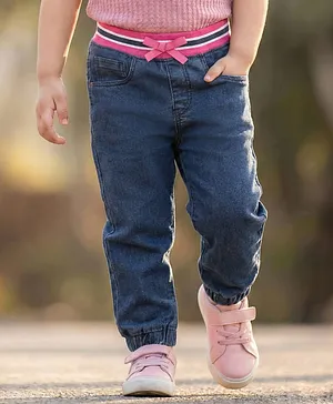 Babyhug Full Length Washed Denim
                              Jeans With Ribbed Waist - Navy Blue
