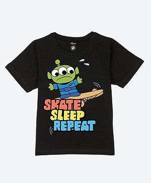 Wear Your Mind Cotton Knit Disney Toy Story Featuring Half Sleeves Little Green Man Character Printed Tee - Black