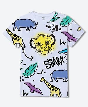 Wear Your Mind Cotton Blend Knit Disney The Lion King Featuring Half Sleeves Simba Printed Tee - White