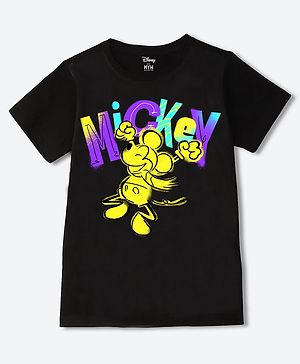 Wear Your Mind Cotton Blend Knit Disney Mickey & Friends Featuring Half Sleeves Character Printed Tee - Black