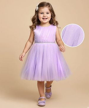 Babyhug Woven Sleeveless Fit & Flare Shimmered Party Dress With Pleating - Lavender