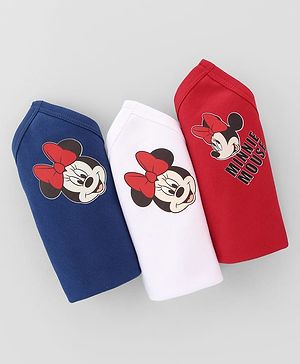 Babyhug Disney Interlock Knit Hand & Face Towels with Minnie Mouse Graphics Pack of 3 L 33 x B 33 cm - Navy Blue White & Red