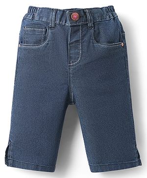 Babyhug Washed Denim Capri With Stratch - Navy Blue