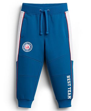 Babyhug Terry Knit Full Length Lounge Pant With Text Print - Blue