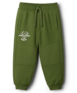Babyhug French Terry Knit Full Length Lounge Pant With Text Print - Green