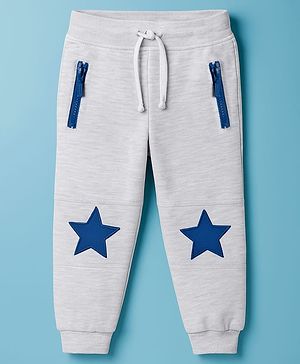 Babyhug French Terry Knit Full Length Lounge Pant With Star Embroidered - Grey