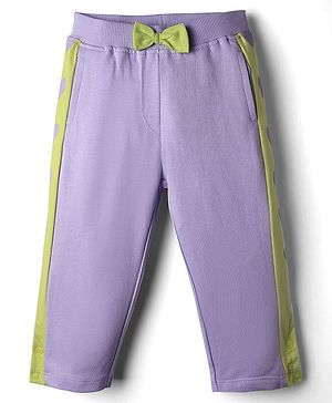 Babyhug French Terry Full Length Track Pant With Pockets & Bow Applique - Purple
