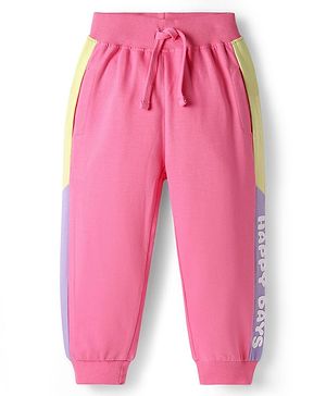 Babyhug Terry Cotton Knit Full Length Cut & Sew HD Text Printed Lounge Pant - Pink